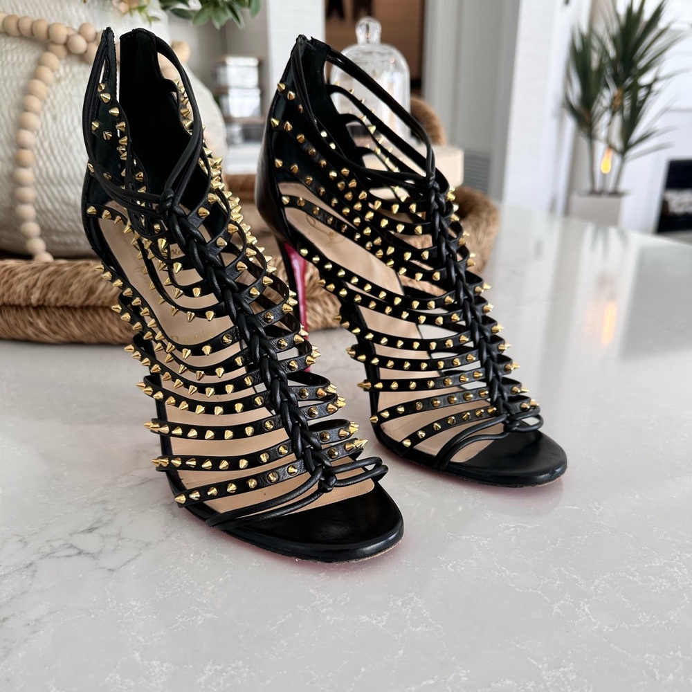 Christian Louboutin Black Studded Leather Millaclou Sandals Size 38